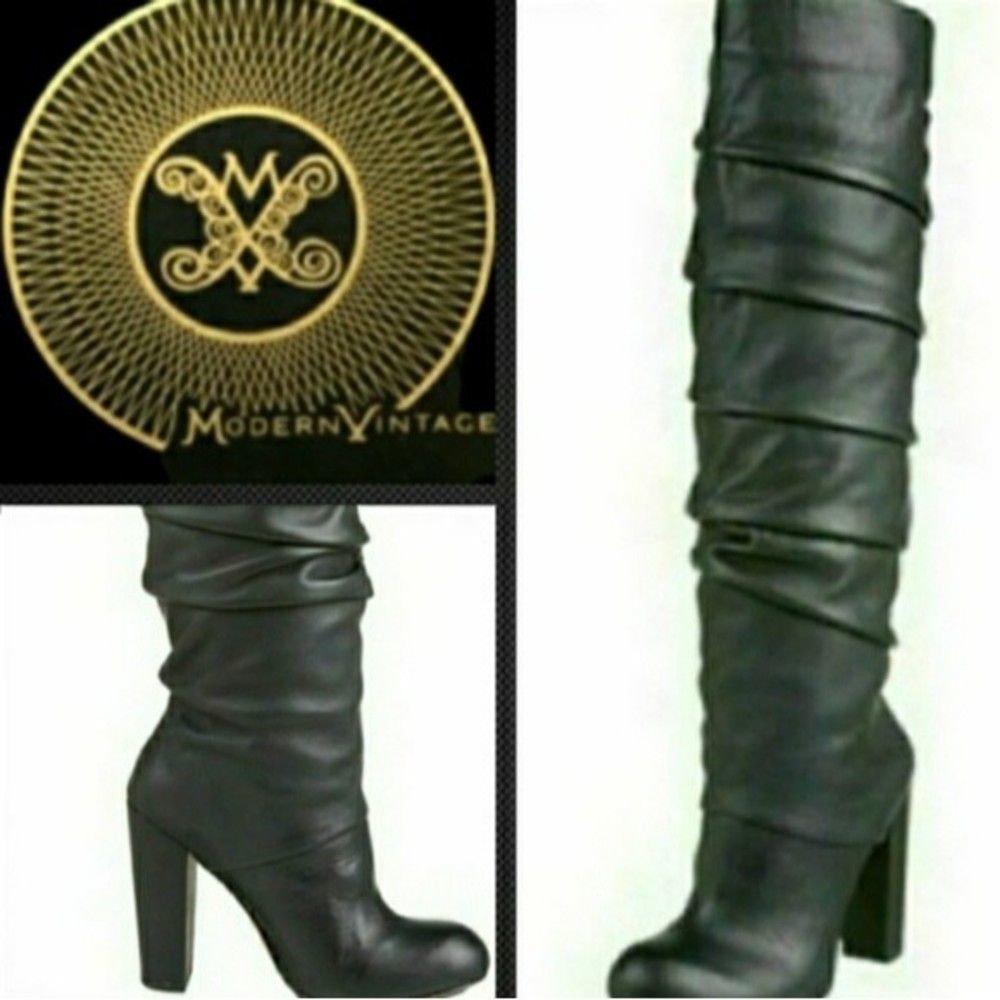 MODERN VINTAGE KNEE HIGH BOOTS LEATHER HEELED SIZE 36 IT WOMENS 36 IT